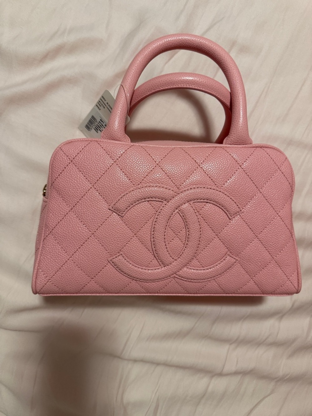 NWT Chanel Pink Leather Small Bowler Boston Bag